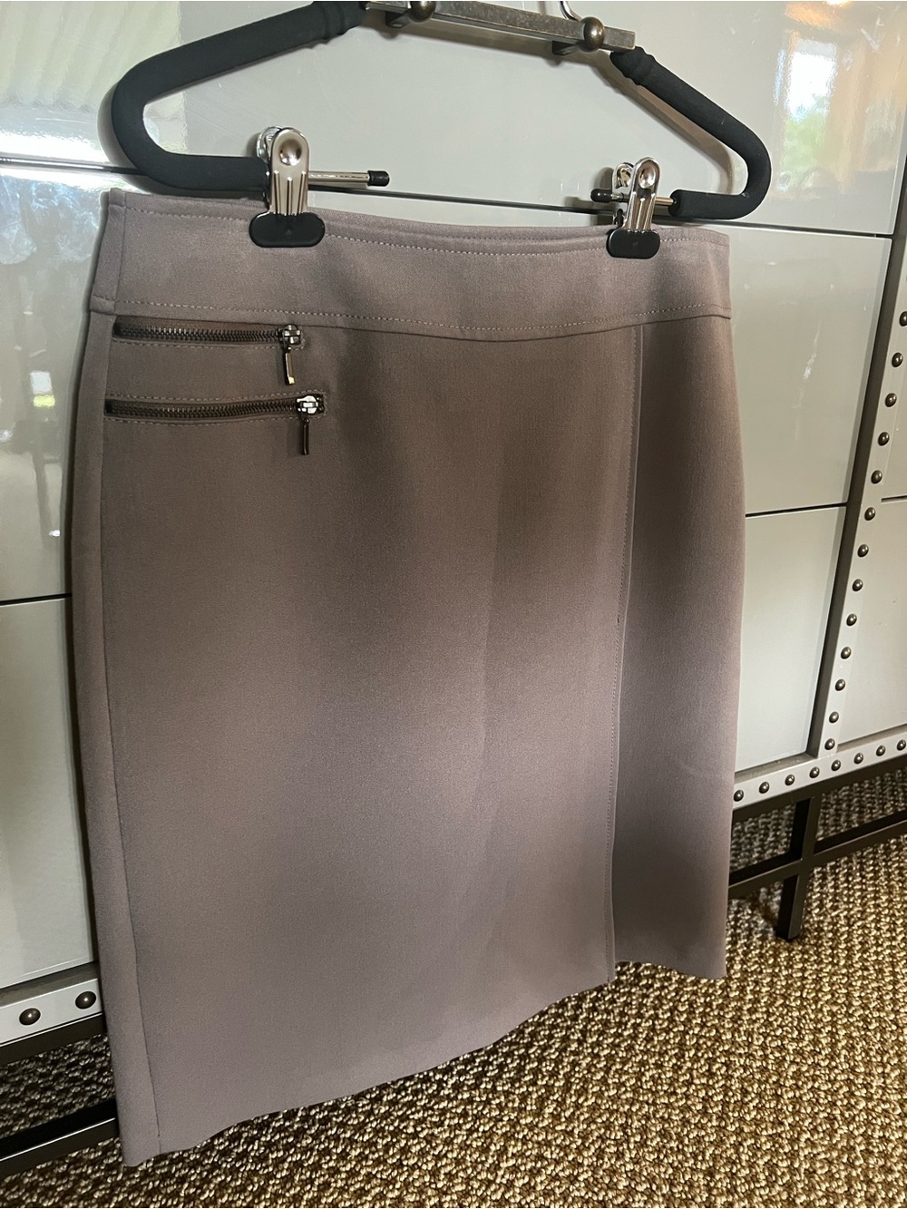 Classic Taupe Pencil Skirt with Zip Pocket - Women size 38